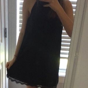 Lace trim high neck dress